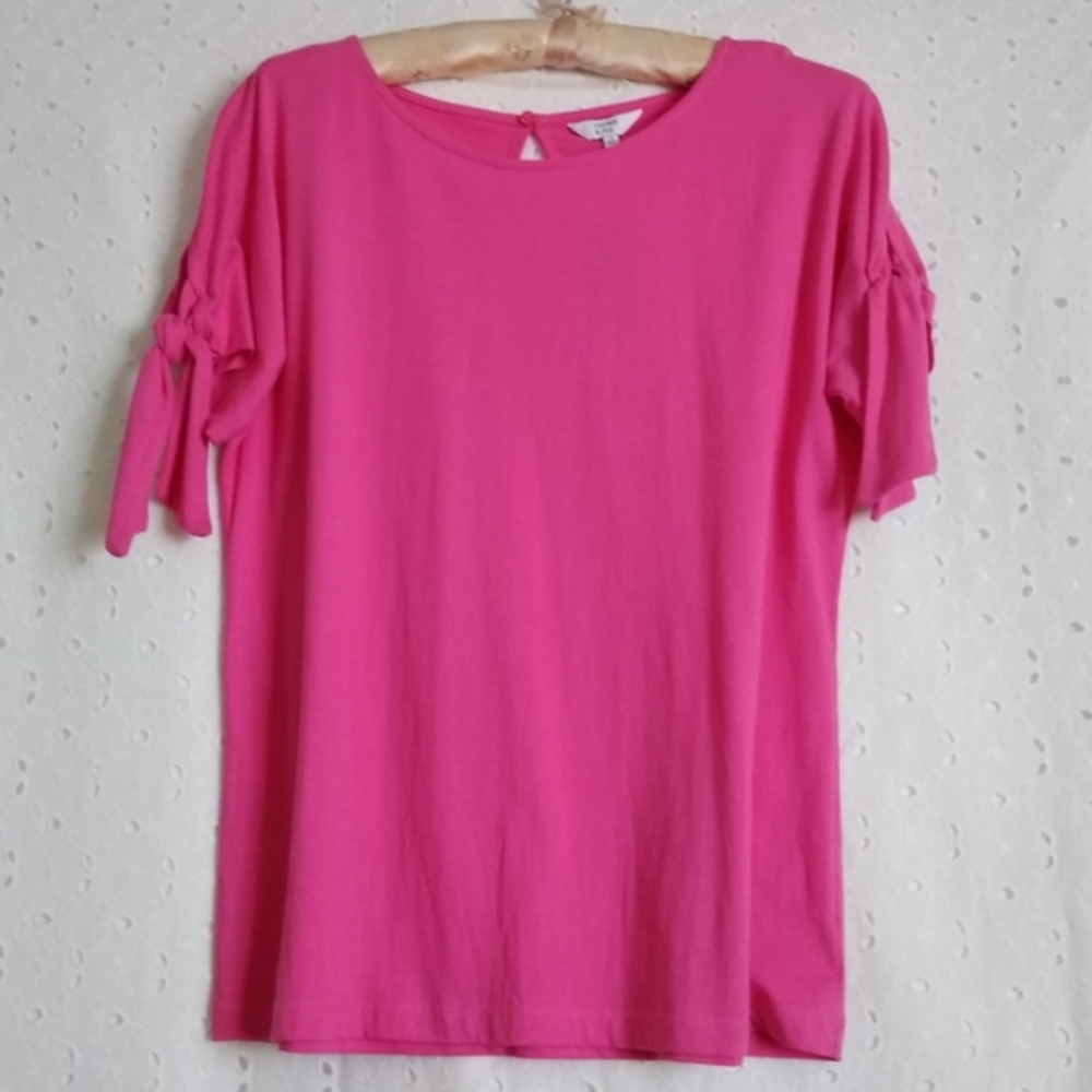 Crown & Ivy Pink Sleeve Tie Detail Cotton Top Dolman Sleeve S